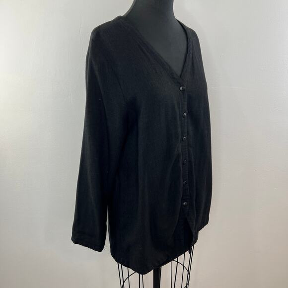 Vintage USA Eileen Fisher Black Stretch-Linen Button-Up Long Sleeve Shirt 1 S - Picture 2 of 7